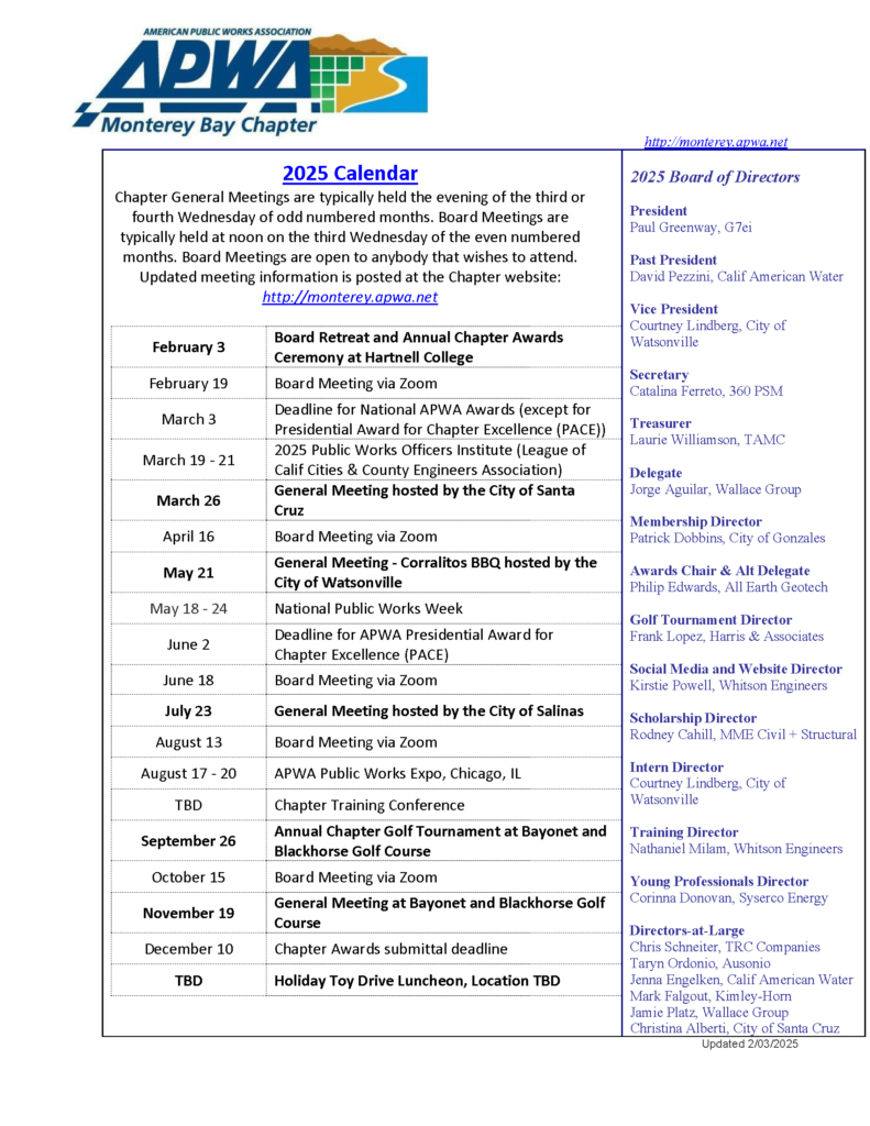 APWA Calendar – APWA Monterey Bay Chapter
